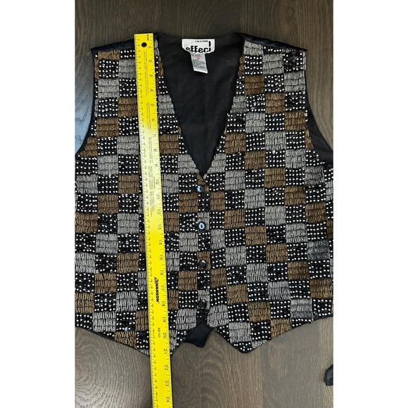 Vintage‎ Effect! Brown Black Checkerboard Sequin Vest Medium Western Style - Picture 8 of 8